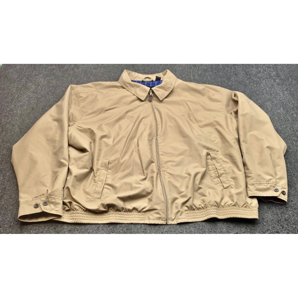 Chaps Harrington Jacket Mens 4XB Tan Full Zip Plaid Lined Lightweight Coat